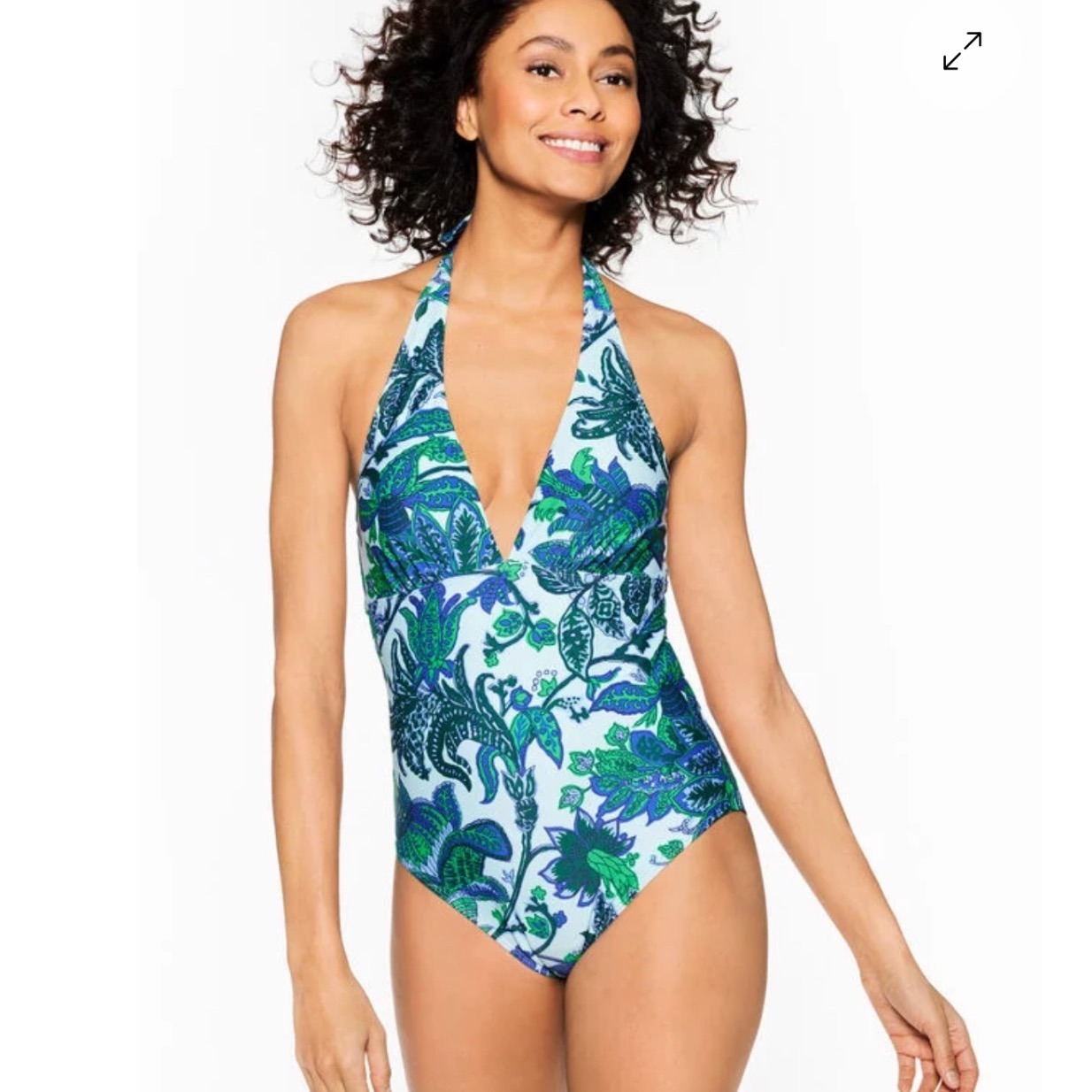 Talbots Aqua Club Halter One-Piece Swimsuit - Bali Blooms Large Nwt